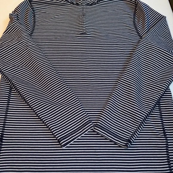 Sz L J Crew Performance Pullover Mens Blue White Striped 1/4 Zip Active Golf - Picture 2 of 11